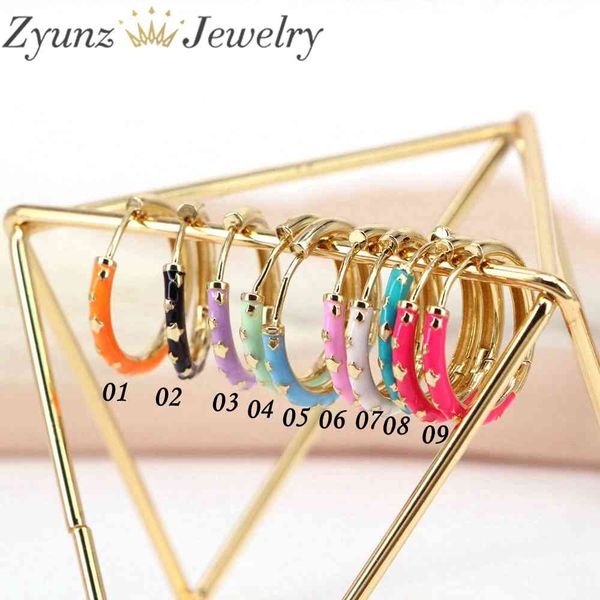 5 pairs, round enamel hoop fashion women star pattern earring hoops gold color jewelry 26mm, Golden
5 pairs, round enamel hoop fashion women star pattern earring hoops gold color jewelry 26mm, Golden