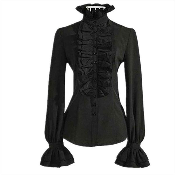 gothic punk style high ruffle womens shirts collar jabot button ruched slim fitted victorian theater costume lady, White
gothic punk style high ruffle womens shirts collar jabot button ruched slim fitted victorian theater costume lady, White