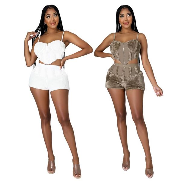 women's tracksuits women suit spaghetti straps zipper shorts autumn winter plush two piece sets clubwear, Gray
women's tracksuits women suit spaghetti straps zipper shorts autumn winter plush two piece sets clubwear, Gray