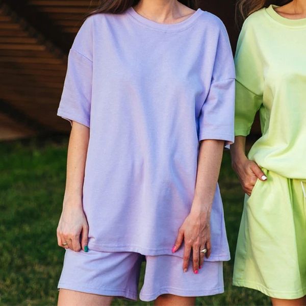 tracksuits womens two peices set leisure outfits cotton oversized t-shirts high waist shorts candy color clothing, White
tracksuits womens two peices set leisure outfits cotton oversized t-shirts high waist shorts candy color clothing, White