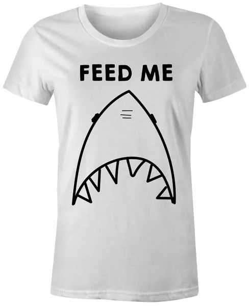 funny novelty fashion popular joke food shark - feed me womens t-shirt tee, White;black
funny novelty fashion popular joke food shark - feed me womens t-shirt tee, White;black