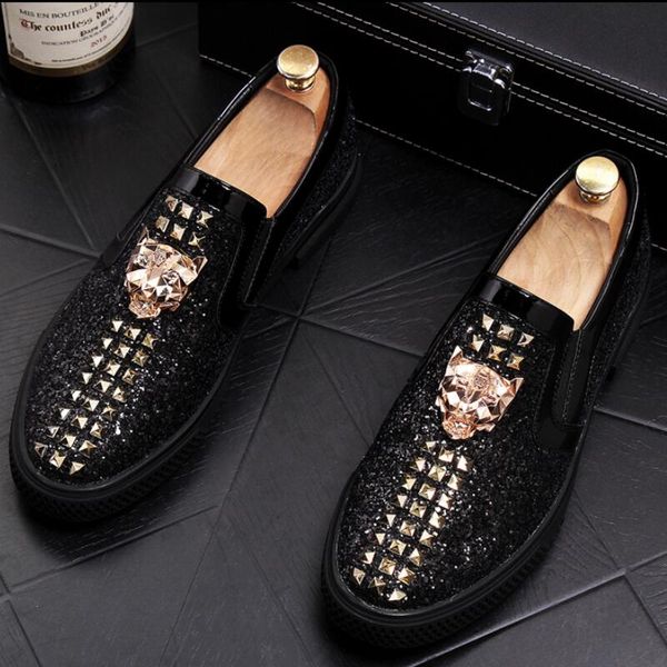 2021 new luxury men's fashion casual shoes gold/red glitter leisure slip on rivets loafers man party zapatillas hombre c2, Black
2021 new luxury men's fashion casual shoes gold/red glitter leisure slip on rivets loafers man party zapatillas hombre c2, Black