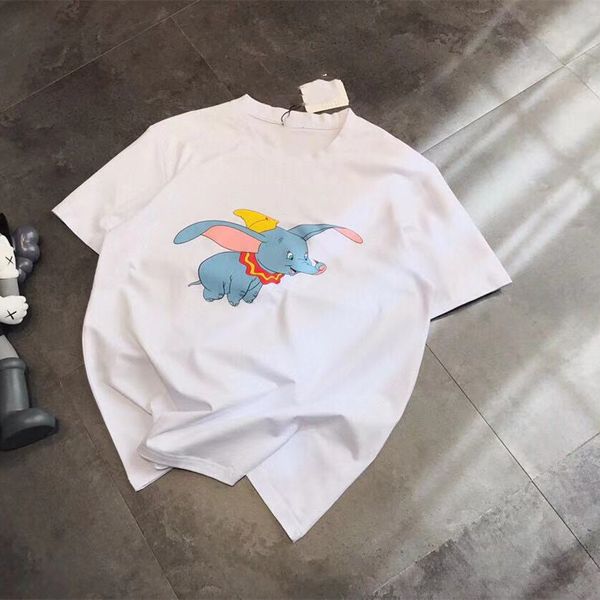 high version 21 spring and summer aging female cartoon flying loose casual couple printed elephant short sleeve, White
high version 21 spring and summer aging female cartoon flying loose casual couple printed elephant short sleeve, White