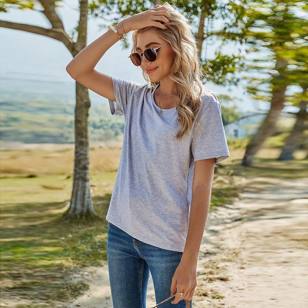 ladies slim solid color loose round neck cross halter short sleeve t-shirt women pullover sleeved tee casual women's, White
ladies slim solid color loose round neck cross halter short sleeve t-shirt women pullover sleeved tee casual women's, White