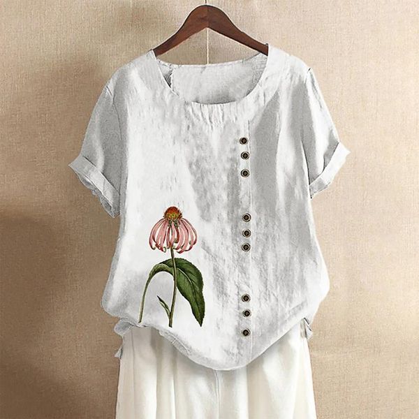 women's blouses & shirts summer women fashion printed t-shirts cotton linen o-neck button loose plus size ladies blouse t-shirt #4, White
women's blouses & shirts summer women fashion printed t-shirts cotton linen o-neck button loose plus size ladies blouse t-shirt #4, White
