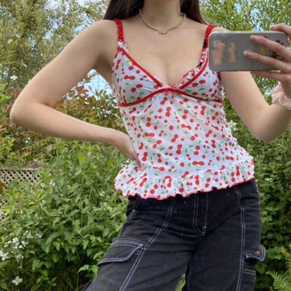 women's tanks & camis women summer ruffles spaghetti strap crop sheer mesh sweet cherry printed bow camisole backless bodycon sling, White
women's tanks & camis women summer ruffles spaghetti strap crop sheer mesh sweet cherry printed bow camisole backless bodycon sling, White