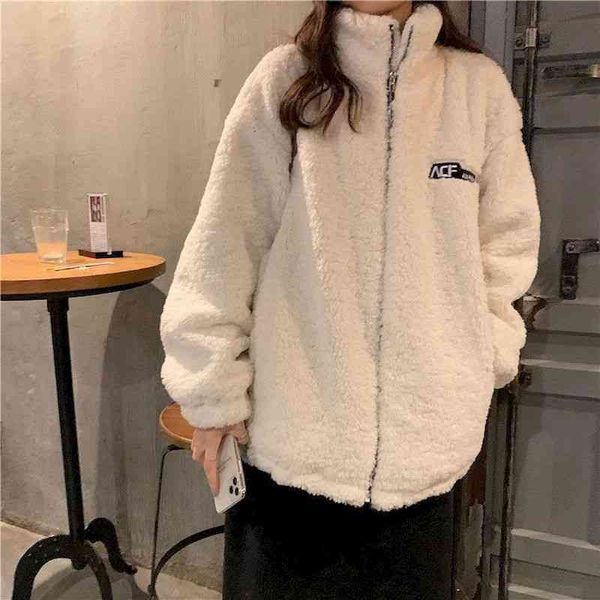 women's jackets autumn winter lamb plush jacket korean loose stand collar fashion women clothing oversize clothes goth harajuku fh2q, Black;brown
women's jackets autumn winter lamb plush jacket korean loose stand collar fashion women clothing oversize clothes goth harajuku fh2q, Black;brown