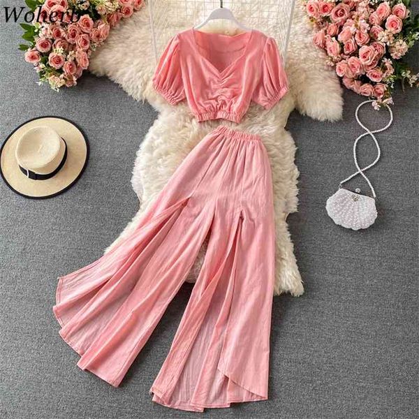 female outfits fashion women crop blouse + wide leg split pants summer beach suits two piece sets tracksuits 210519, White
female outfits fashion women crop blouse + wide leg split pants summer beach suits two piece sets tracksuits 210519, White