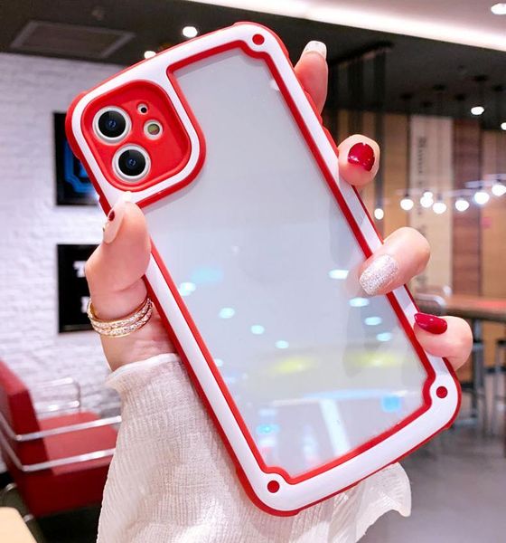 

candy color military anti-shock dual color clear phone case for iphone 12 mini 11 pro max 6 7 8 plus xr xs x
