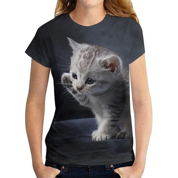 cute cat print women's fashion style 3d printing round neck casual streetwear summer basic short-sleeved t-shirt, White
cute cat print women's fashion style 3d printing round neck casual streetwear summer basic short-sleeved t-shirt, White