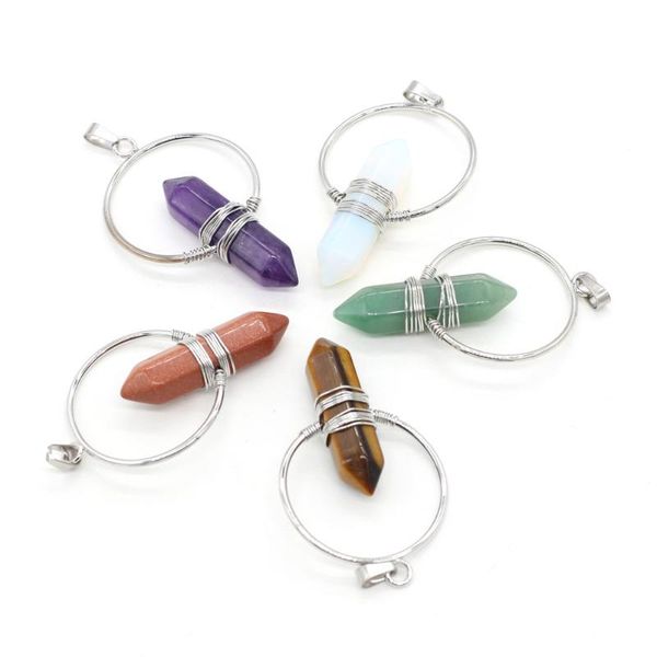 charms natural amethysts tiger eye stone pendant big circle silve wire winding column for women jewelry making 37x60mm, Bronze;silver
charms natural amethysts tiger eye stone pendant big circle silve wire winding column for women jewelry making 37x60mm, Bronze;silver