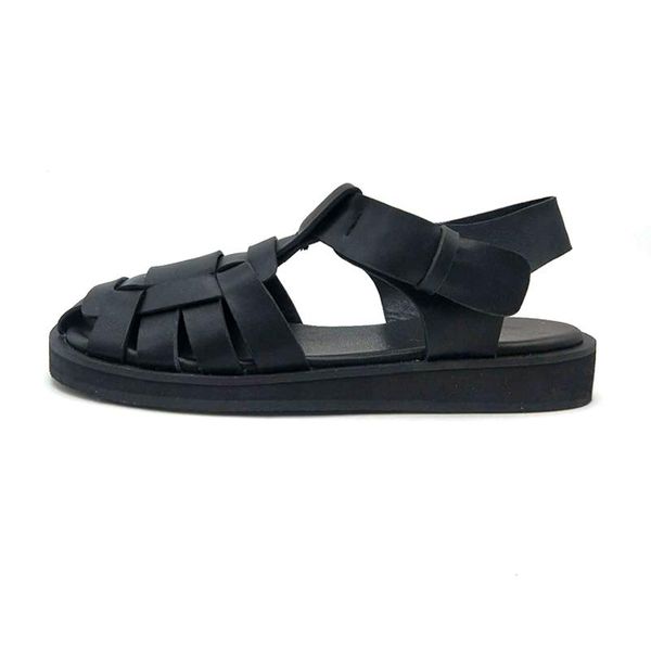 retro roman woven flat women's shoes design transparent open-toed sandals british style beach, Black 
retro roman woven flat women's shoes design transparent open-toed sandals british style beach, Black