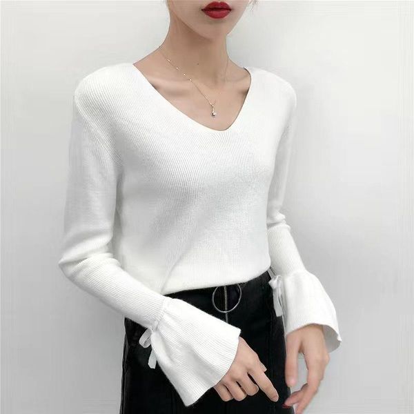 woman sweater autumn and winter v neck long sleeve flare women sweaters pullovers bows knitted jacket women's, White;black
woman sweater autumn and winter v neck long sleeve flare women sweaters pullovers bows knitted jacket women's, White;black