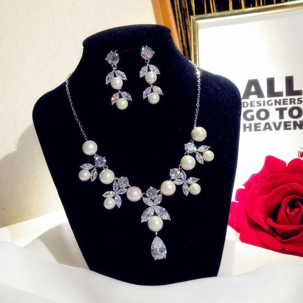 fine jewelry sets for women luxury vintage pearls cubic zirconia drop earrings necklace pendant bridal wedding bijox, Silver
fine jewelry sets for women luxury vintage pearls cubic zirconia drop earrings necklace pendant bridal wedding bijox, Silver