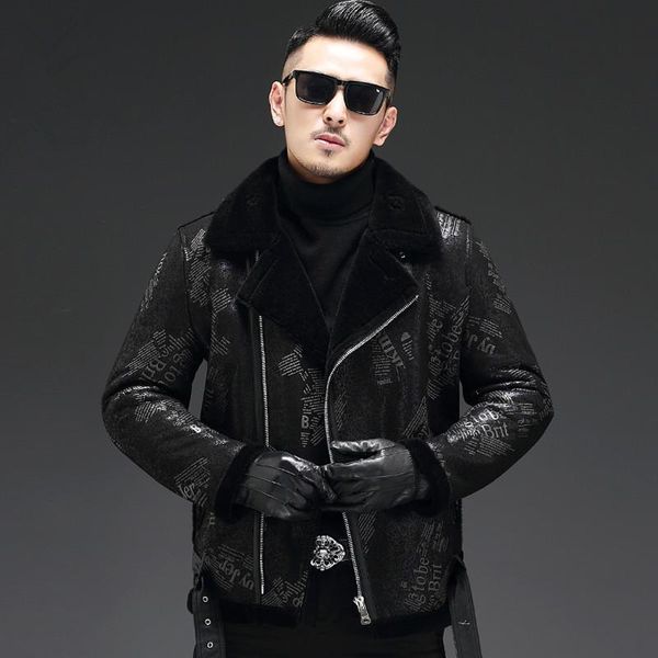 men's leather & faux 2021 genuine jacket men winter sheep shearling warm coat real wool fur lining 19-3701 kj3287, Black
men's leather & faux 2021 genuine jacket men winter sheep shearling warm coat real wool fur lining 19-3701 kj3287, Black