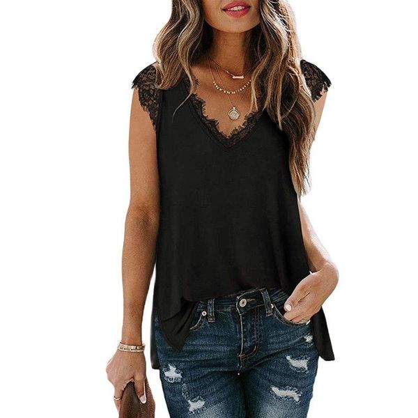 women's t-shirt fashion women lace stitching v-neck vest summer casual loose solid color ladies tee plus size sleeveless streetwear, White
women's t-shirt fashion women lace stitching v-neck vest summer casual loose solid color ladies tee plus size sleeveless streetwear, White