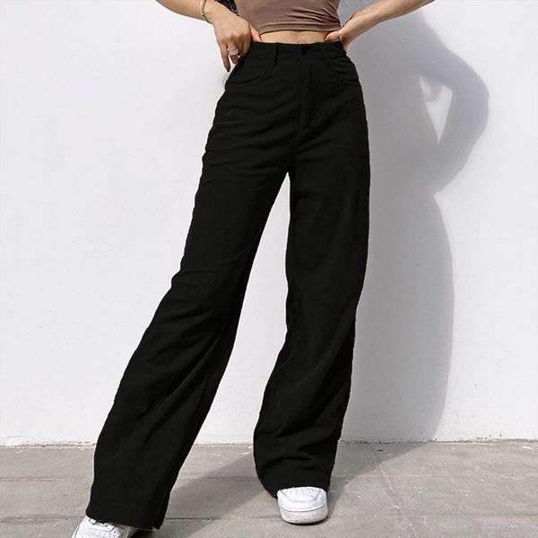 high waist retro white black women jeans solid mid waisted wide leg pants straight casual baggy trousers, Blue
high waist retro white black women jeans solid mid waisted wide leg pants straight casual baggy trousers, Blue