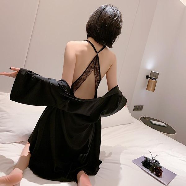 women's sleepwear backless robe set kimono gown women nightdress two piece suit satin nightwear intimate lingerie loose home wear, Black;red
women's sleepwear backless robe set kimono gown women nightdress two piece suit satin nightwear intimate lingerie loose home wear, Black;red