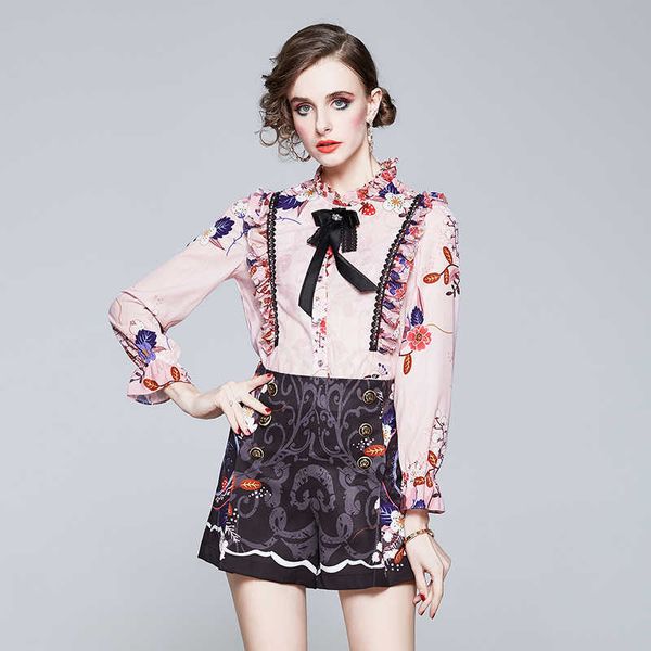 fashion chic two piece set women's suit printed long sleeve blouse and high waist shorts female office outfits 210529, White
fashion chic two piece set women's suit printed long sleeve blouse and high waist shorts female office outfits 210529, White