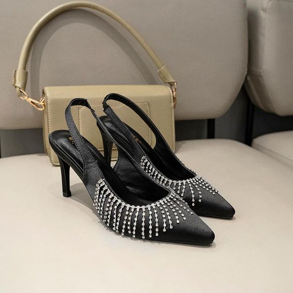 sandals women satin front rhinestone tassels high heel black stiletto slip on elastic slingback ankle strap 8cm pump shoes
sandals women satin front rhinestone tassels high heel black stiletto slip on elastic slingback ankle strap 8cm pump shoes