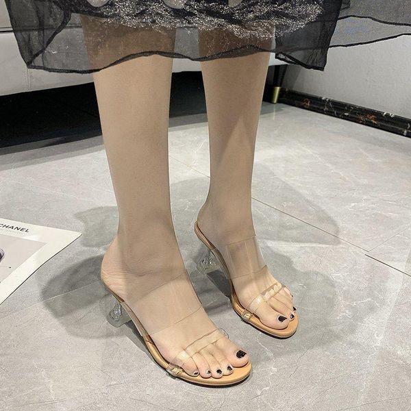 female slippers fashion wild high-heeled transparent crystal korean style elegant temperament, Black
female slippers fashion wild high-heeled transparent crystal korean style elegant temperament, Black