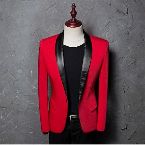men's suits & blazers red shawl collar single button jacket wedding party business casual blazer coat masculino slim fit men, White;black
men's suits & blazers red shawl collar single button jacket wedding party business casual blazer coat masculino slim fit men, White;black