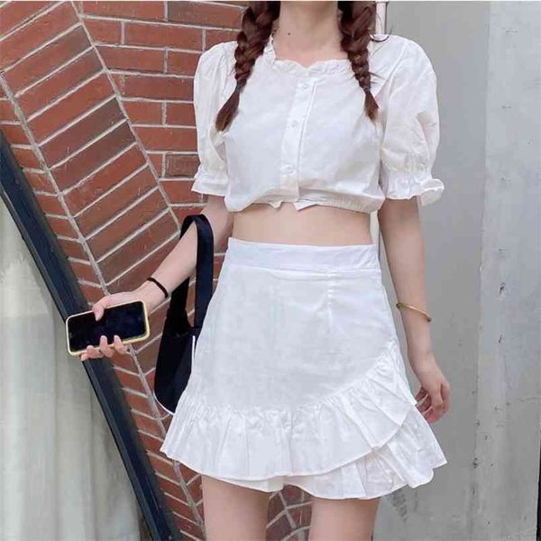 korean sweet two piece set women puff sleeve blouse shirt + mini skirts sets ladies crop skirt 2 suits ensemble femme 210514, White
korean sweet two piece set women puff sleeve blouse shirt + mini skirts sets ladies crop skirt 2 suits ensemble femme 210514, White