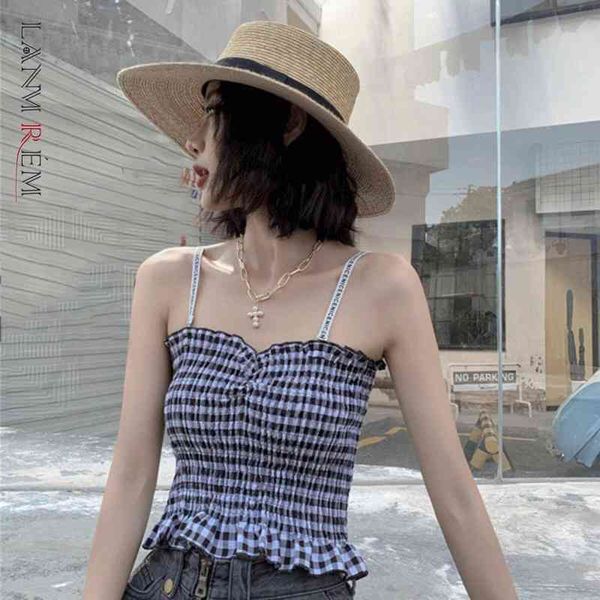 women's blue plaid short sleeveless ruffles slash neck sling personality fashion street trend summer 2e1273 210507, White
women's blue plaid short sleeveless ruffles slash neck sling personality fashion street trend summer 2e1273 210507, White