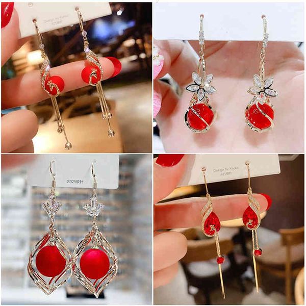 charms earrings year's chinese red phoenix feminine long tassel pearl 925 silver needle, Golden
charms earrings year's chinese red phoenix feminine long tassel pearl 925 silver needle, Golden