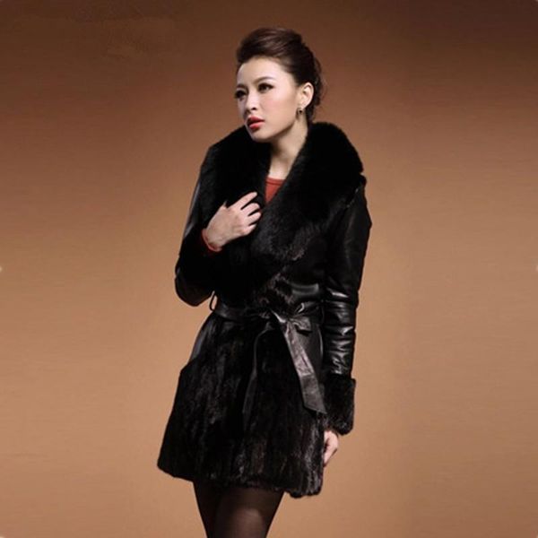 women's fur & faux 2021 haining imitation coat middle long collar pu leather, Black
women's fur & faux 2021 haining imitation coat middle long collar pu leather, Black