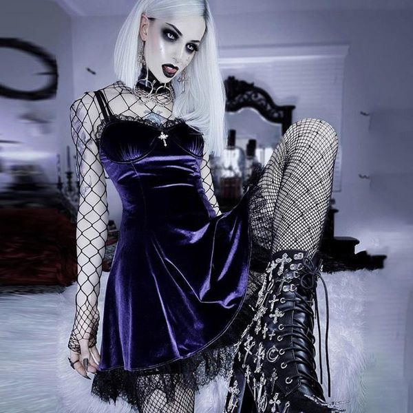 casual dresses velvet gothic black purple dress a line lolita aesthetic high waist ladies club party, Black;gray
casual dresses velvet gothic black purple dress a line lolita aesthetic high waist ladies club party, Black;gray