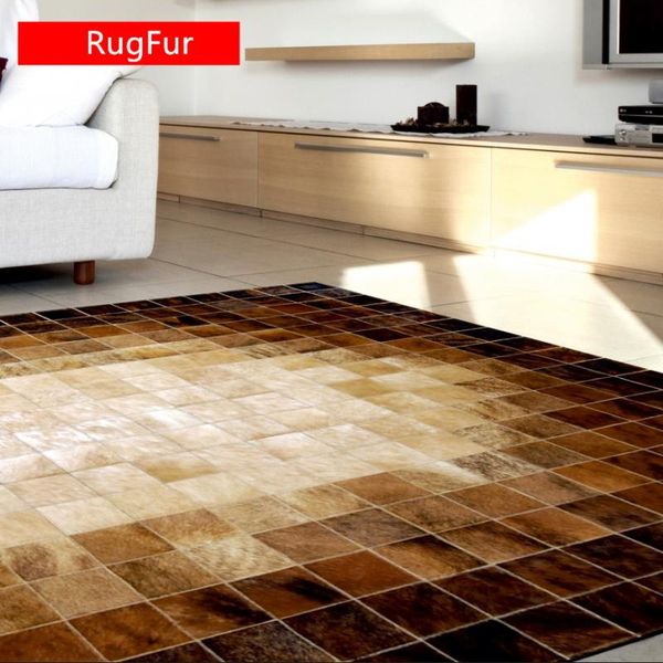 patchwork cowhide rug rf-b02 mosaik beige-brown carpets