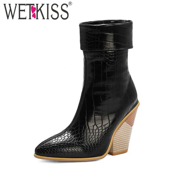 wetkis women pu ankle boots wedges heels pointed toe footwear chunky heel boots female snakeskin shoes woman spring shoes 210630, Black
wetkis women pu ankle boots wedges heels pointed toe footwear chunky heel boots female snakeskin shoes woman spring shoes 210630, Black