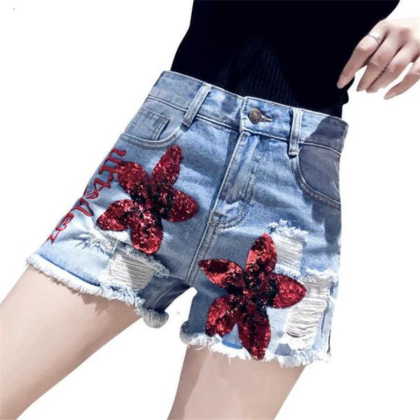 women's shorts woman denim side zipper fashion sequins embroidery flower ripped high waisted short jeans summer ducb, White;black
women's shorts woman denim side zipper fashion sequins embroidery flower ripped high waisted short jeans summer ducb, White;black