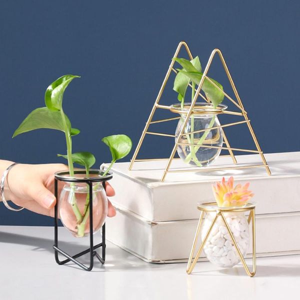vases hydroponic with iron tray home simple deskdecoration flower plant pot drop