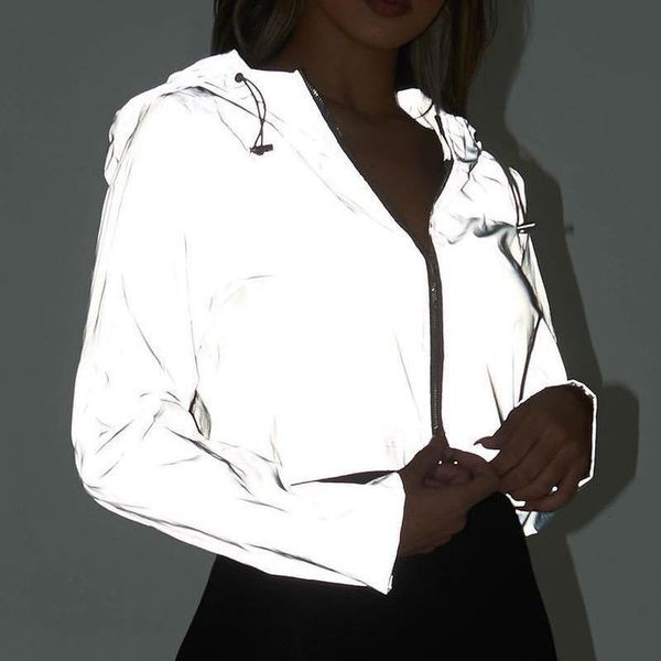 women's jackets spring summer reflective jacket women girl ladies cropped coat hip hop streetwear casual hooded, Black;brown 
women's jackets spring summer reflective jacket women girl ladies cropped coat hip hop streetwear casual hooded, Black;brown