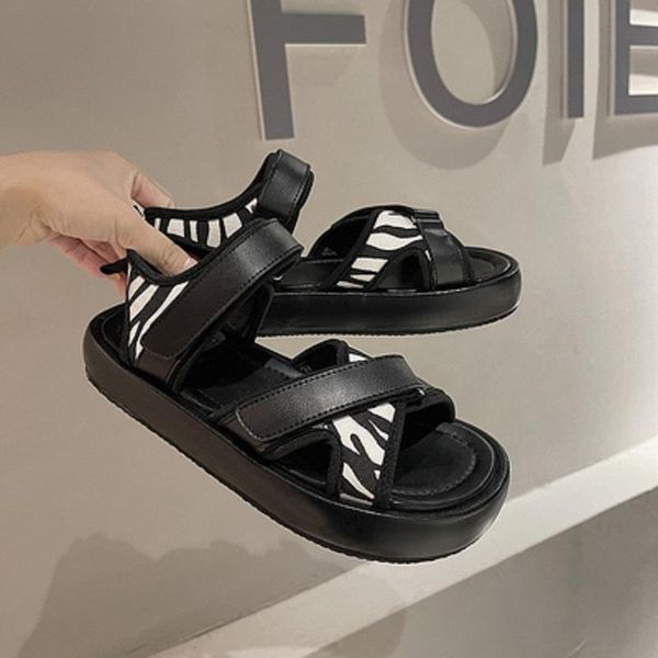 sandals retro roman style fashion thick-soled non-slip wear-resistant zebra pattern ladies sports summer outer wear., Black
sandals retro roman style fashion thick-soled non-slip wear-resistant zebra pattern ladies sports summer outer wear., Black