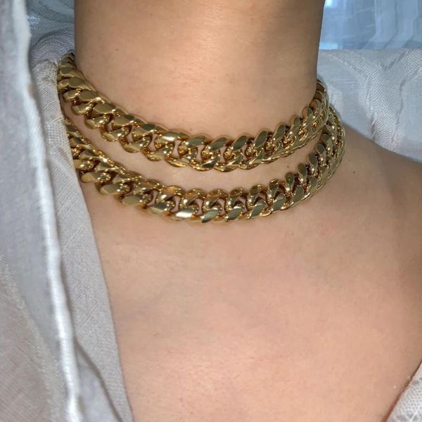 chokers gold color 14mm miami cuban link chain choker women necklace hip hop bling rock punk 14" 15", Golden;silver
chokers gold color 14mm miami cuban link chain choker women necklace hip hop bling rock punk 14" 15", Golden;silver