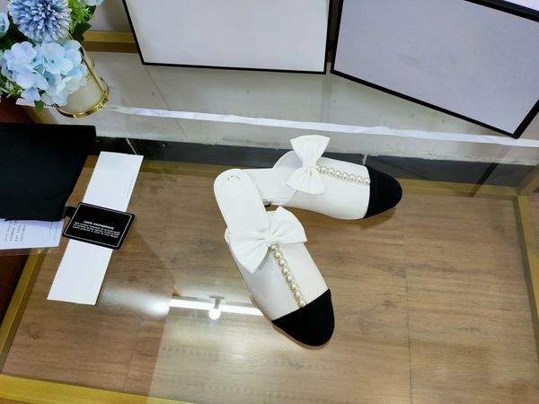 women's jewelry pearl bow slippers sandals leather half slippers luxury size 35-40, Black
women's jewelry pearl bow slippers sandals leather half slippers luxury size 35-40, Black