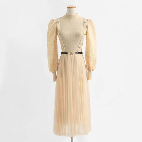 casual dresses 2021 autumn winter elegant long knitted dress women solid color mesh patchwork o-neck sleeve a-line vestidos, Black;gray
casual dresses 2021 autumn winter elegant long knitted dress women solid color mesh patchwork o-neck sleeve a-line vestidos, Black;gray