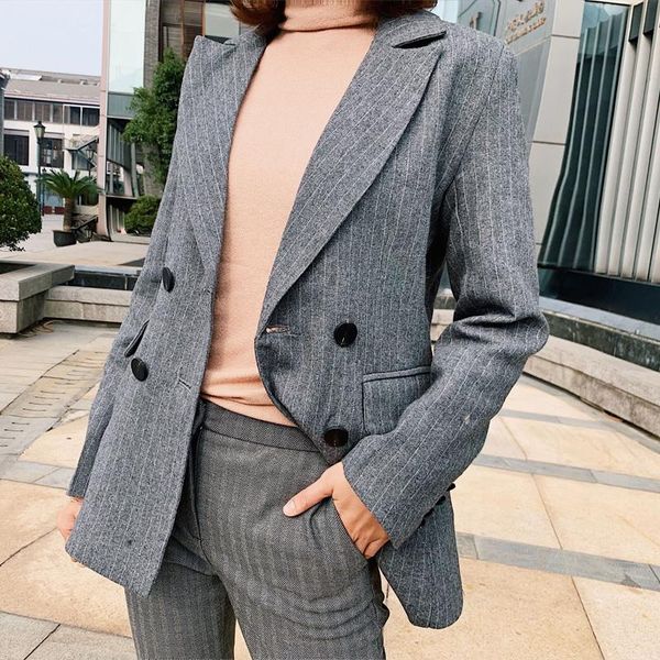 spring female casual striped double-breasted suits slim women's & blazers, White;black
spring female casual striped double-breasted suits slim women's & blazers, White;black