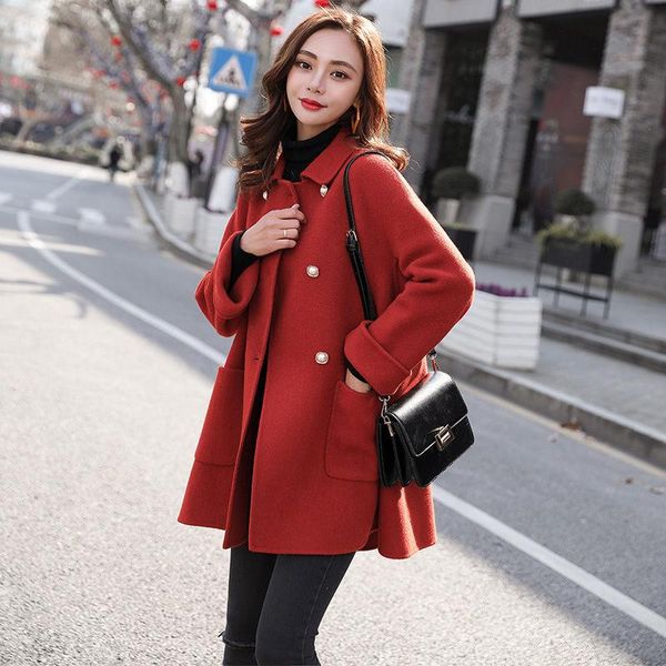 women's wool & blends single breasted straight women jacket 2021 red woolen coat mid-length korean loose autumn and winter outerwear y0, Black
women's wool & blends single breasted straight women jacket 2021 red woolen coat mid-length korean loose autumn and winter outerwear y0, Black