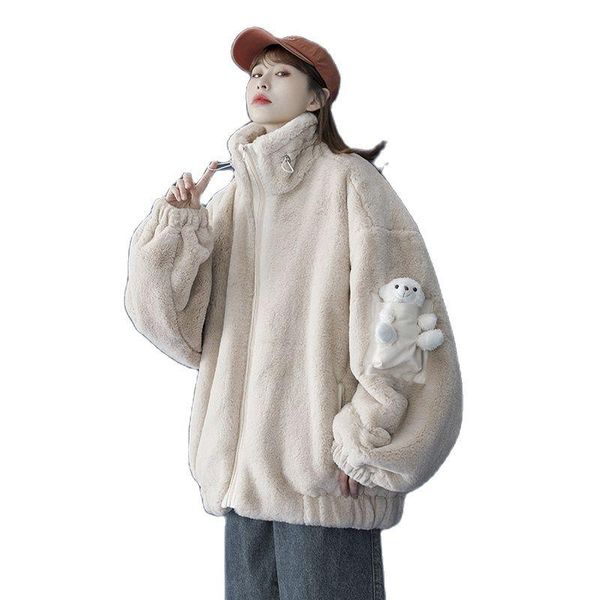 women's fur & faux fashion cotton jacket short coats 2021 style autumn winter lamb wool plus velvet sweet jackets female clothes d40, Black
women's fur & faux fashion cotton jacket short coats 2021 style autumn winter lamb wool plus velvet sweet jackets female clothes d40, Black