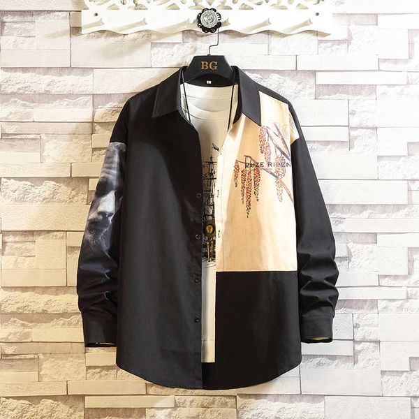 men's polos brand spring autumn patchwork long sleeves black white collar korea style shirt for clothes sax5, White;black
men's polos brand spring autumn patchwork long sleeves black white collar korea style shirt for clothes sax5, White;black