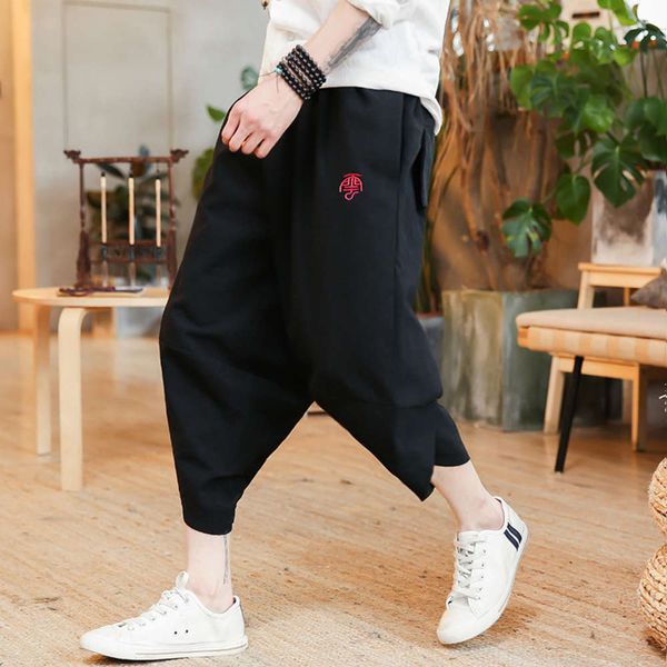 men's pants summer chinese style cotton hemp capris large loose embroidered linen casual h1wc, Black
men's pants summer chinese style cotton hemp capris large loose embroidered linen casual h1wc, Black