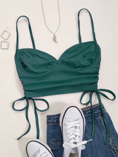 drawstring ruched side bustier cami y1qb#, White