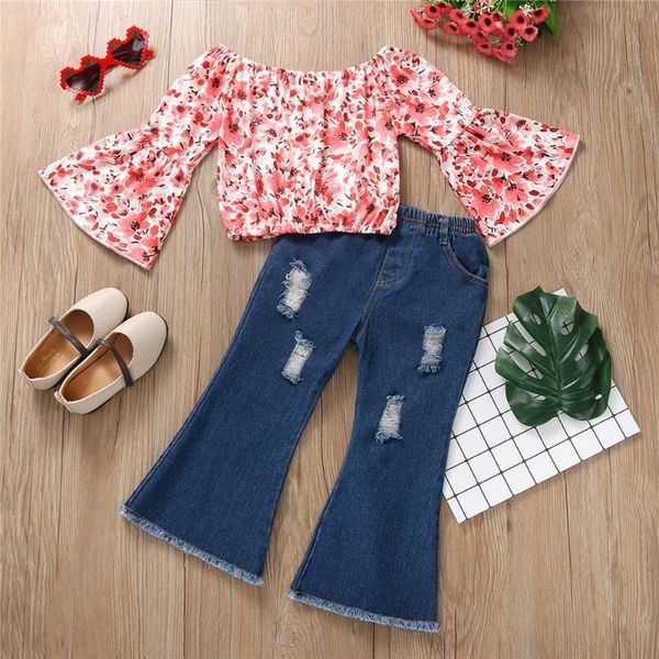 clothing sets toddler baby girl long sleeves t-shirt and denim jeans suit kids floral trumpet sleeve ripped trousers summer autumn, White
clothing sets toddler baby girl long sleeves t-shirt and denim jeans suit kids floral trumpet sleeve ripped trousers summer autumn, White