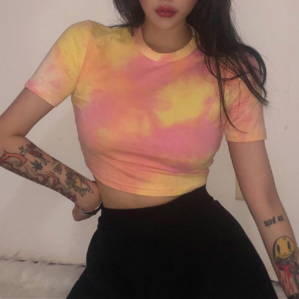 women's t-shirt sweet women fashion streetwear tie dye woman tshirts o neck short sleeve navel exposed female clothing 2021 summer, White
women's t-shirt sweet women fashion streetwear tie dye woman tshirts o neck short sleeve navel exposed female clothing 2021 summer, White