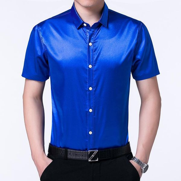 men's dress shirts mens summer silk pure color male casual satin short sleeve soft clothes, White;black
men's dress shirts mens summer silk pure color male casual satin short sleeve soft clothes, White;black
