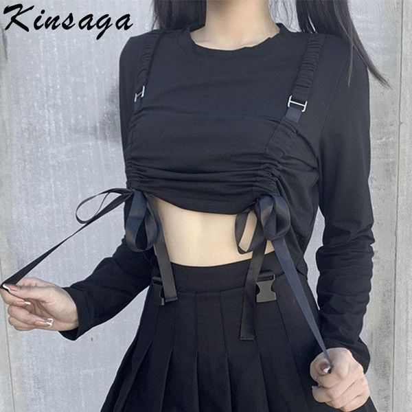 women's t-shirt black mall goth punk drawstring belted women dark academia aesthetic strap cropped streetwear grunge gothic clothes, White
women's t-shirt black mall goth punk drawstring belted women dark academia aesthetic strap cropped streetwear grunge gothic clothes, White